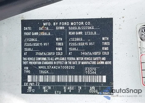 2010 Ford Transit Connect Xl z USA, uszkodzony, nr VIN NM0LS7AN2AT006292